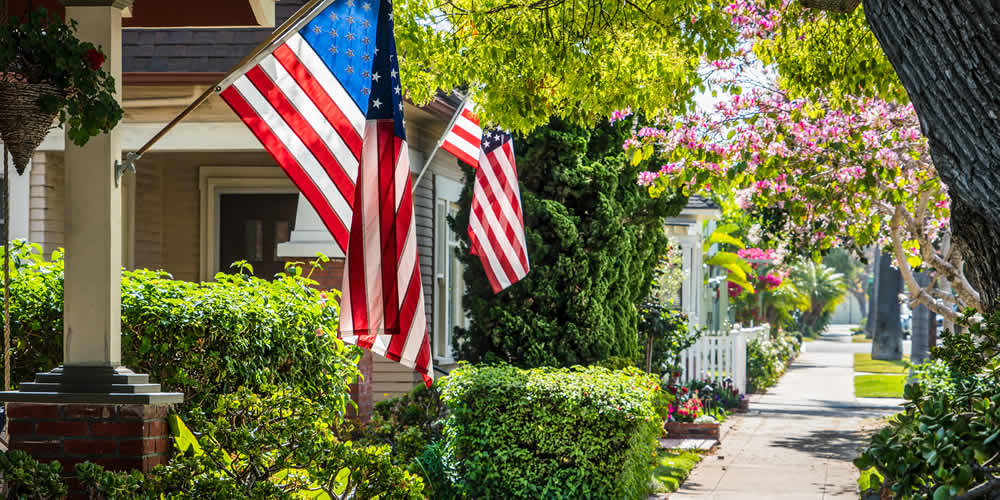 Houses with American flags